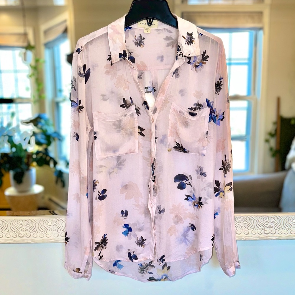 Cloth & Stone Sheer Light Pink Long Sleeve Floral Delicate Beautiful Blouse S